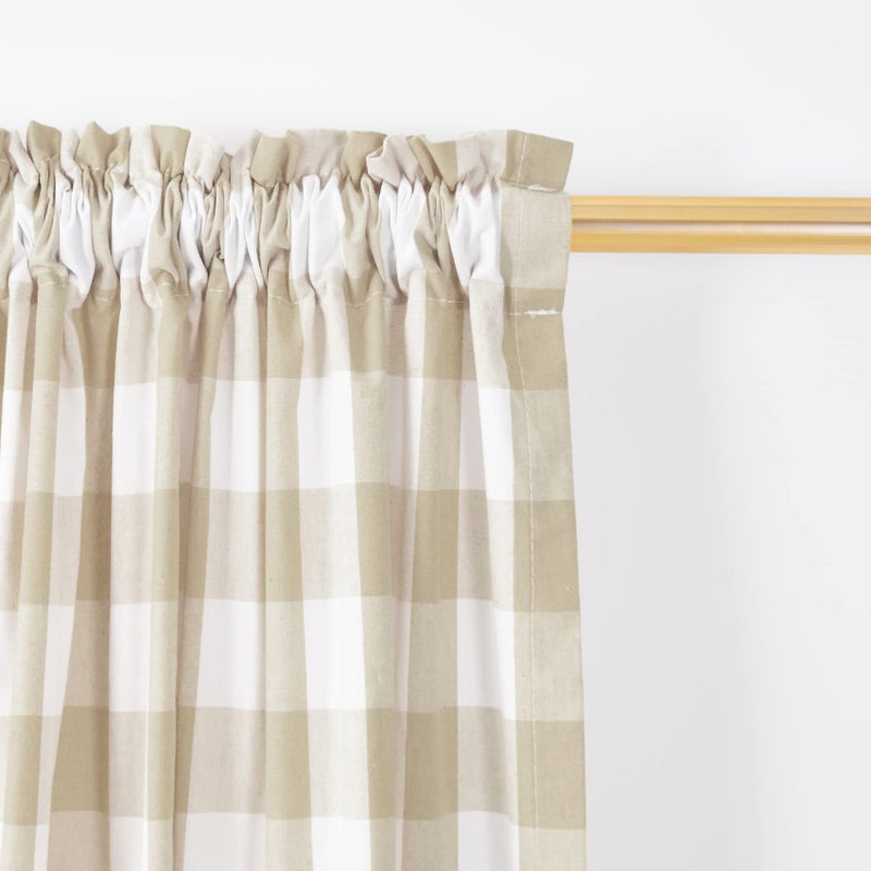 NATUS WEAVER 3 Pc Cotton Classic Country Farmhouse Kitchen Window Curtain -Beige & White Buffalo Check Tier & Valance Set, 54" x 18" / 27" x 36" - Image 2